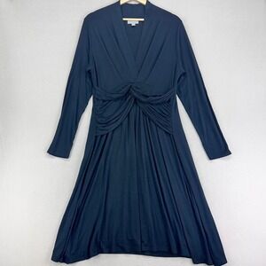 PURE Collection Dress Womens 12 Navy Blue‎ Long Sleeve Faux Wrap Viscose Career